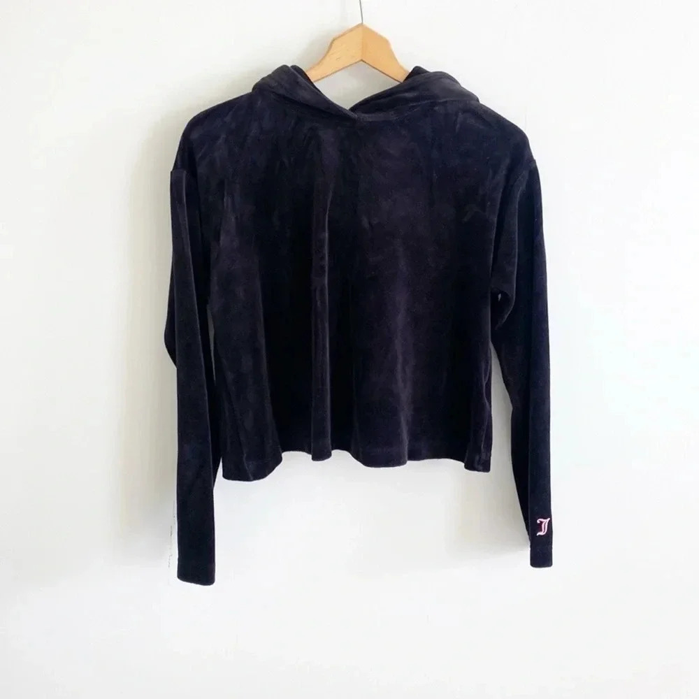 Juicy Couture Y2K vibe black label long sleeve velvet crop oversized hoodie sz M